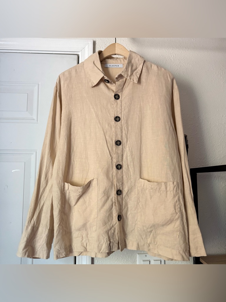 Sleeper Peach Cream Linen Long Sleeve Button Up Shirt